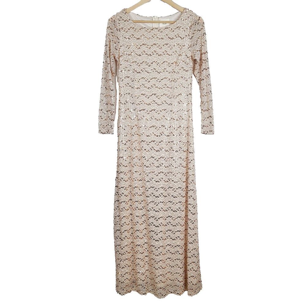 Salt Maxi Dress S Gold Stretch Sequin A-Line Evening Party Holiday Long Gown